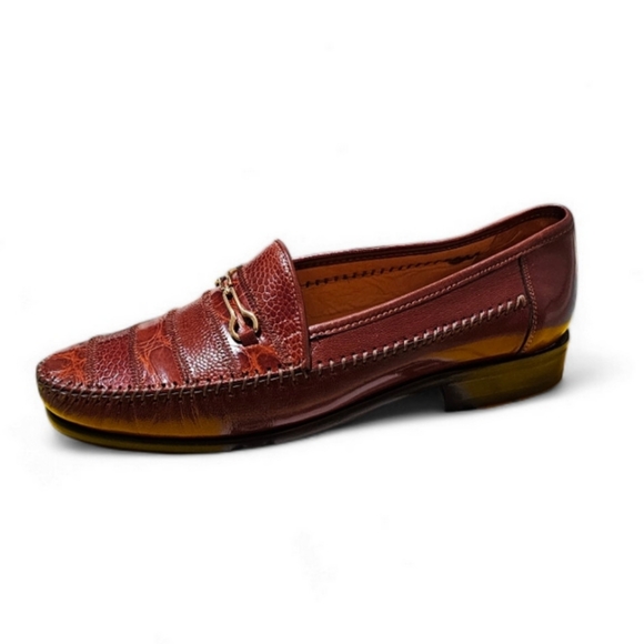 DAVID EDEN SHOES Alligator/Ostrich Cognac Loafers Mens Size 7 - Picture 2 of 11